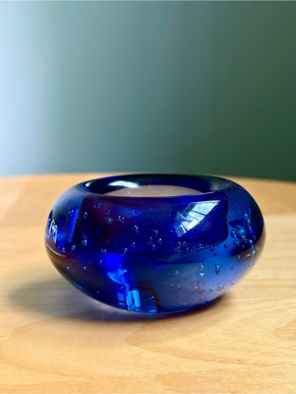 Vintage c1990s Cobalt Blue Controlled Bubble Bullicante Candle Holder by IKEA